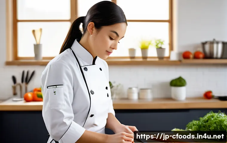중식조리 자격증 실기 연습의 중요성 - A young, determined female culinary student, in her early 20s, wearing a clean, modern chef's jacket...
