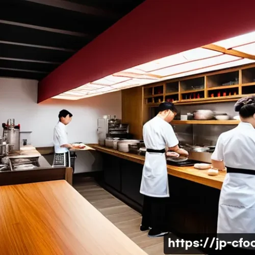 중식조리 자격증 취득 후 창업 - A modern Japanese-Chinese fusion restaurant interior featuring warm wooden accents, clean and minima...