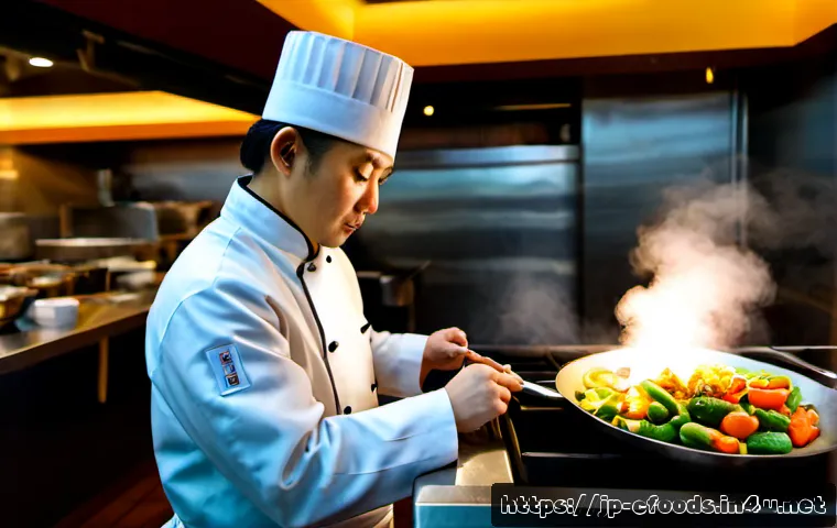 중식조리 자격증 소유자의 연봉 - Photorealistic Japanese Chinese-cuisine chef in a crisp white jacket and tall chef hat expertly stir...