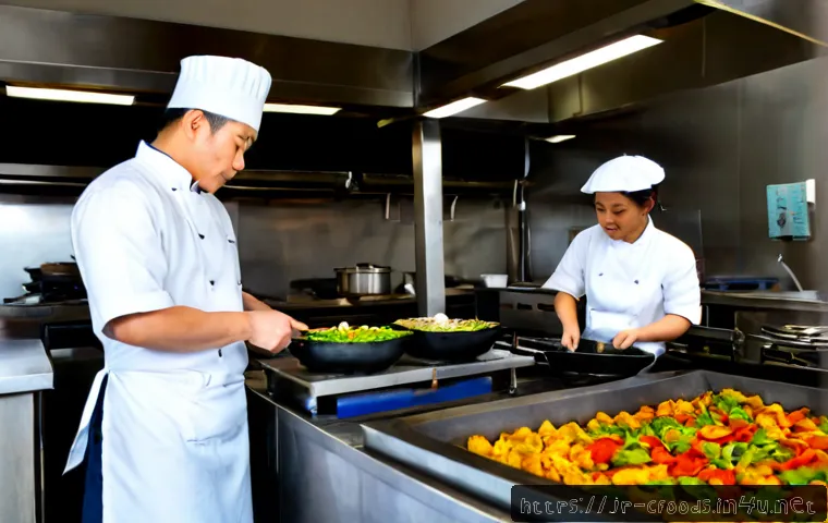 중식조리 자격증으로 외국 요리사와 협업 - Photorealistic professional restaurant kitchen in Japan, a Japanese chef with Chinese cuisine certif...